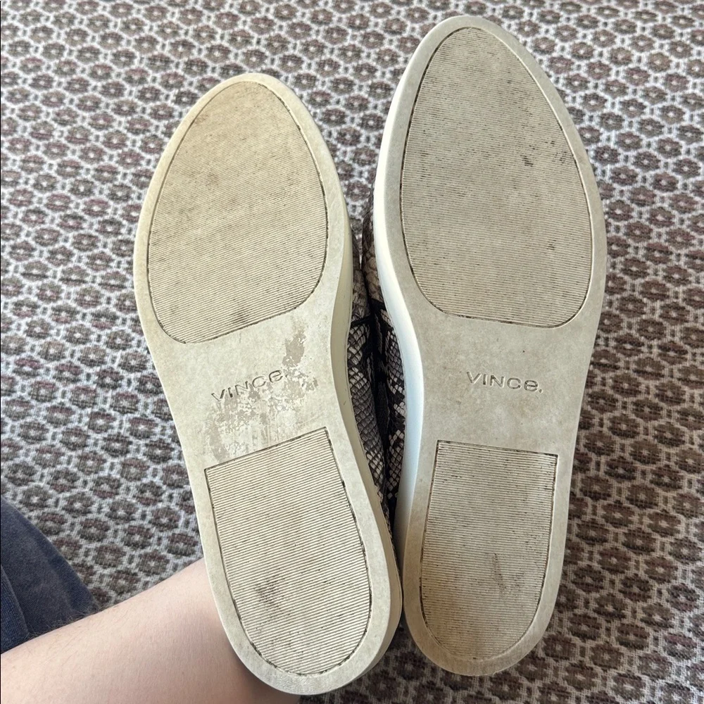 VINCE Blair 5 Snakeskin Print Leather Slip On Sneakers in Taupe Women's 9